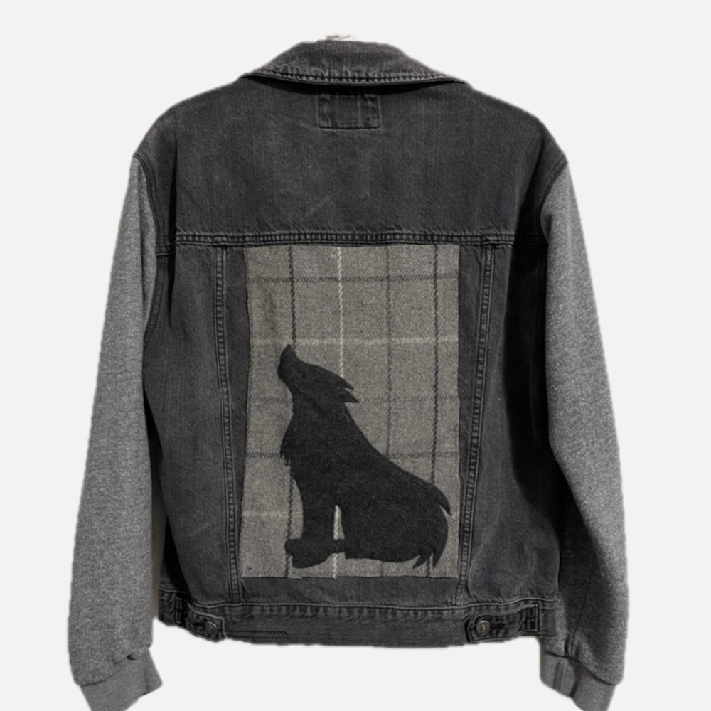 Upcycled Denim Jacket with Wolf Design